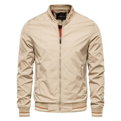 Men's Solid Zip-Up Bomber Jacket Ribbed Collar Cuffs - Image 4