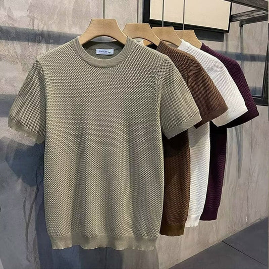 Men's Textured Knit Crewneck Sweater Relaxed Fit - Image 1