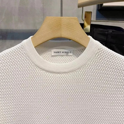 Men's Textured Knit Crewneck Sweater Relaxed Fit - Image 3