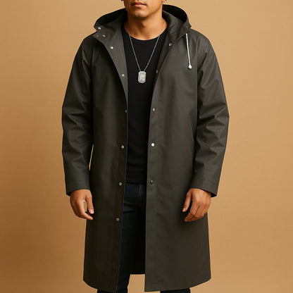 Men's Waterproof Hooded Long Rain Jacket EVA Snap-Button - Image 1