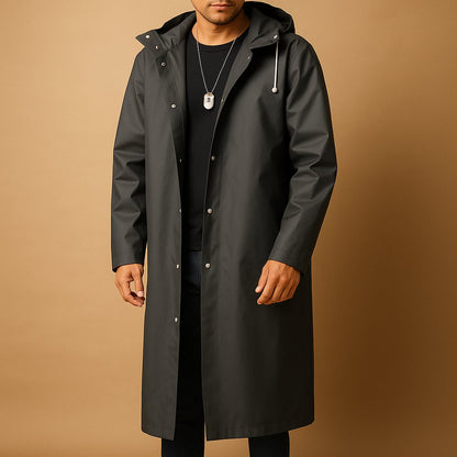 Men's Waterproof Hooded Long Rain Jacket EVA Snap-Button - Image 3