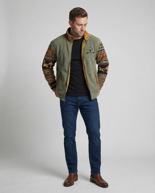 Men's Western Sherpa-Lined Full-Zip Fleece Bomber Jacket - Image 1