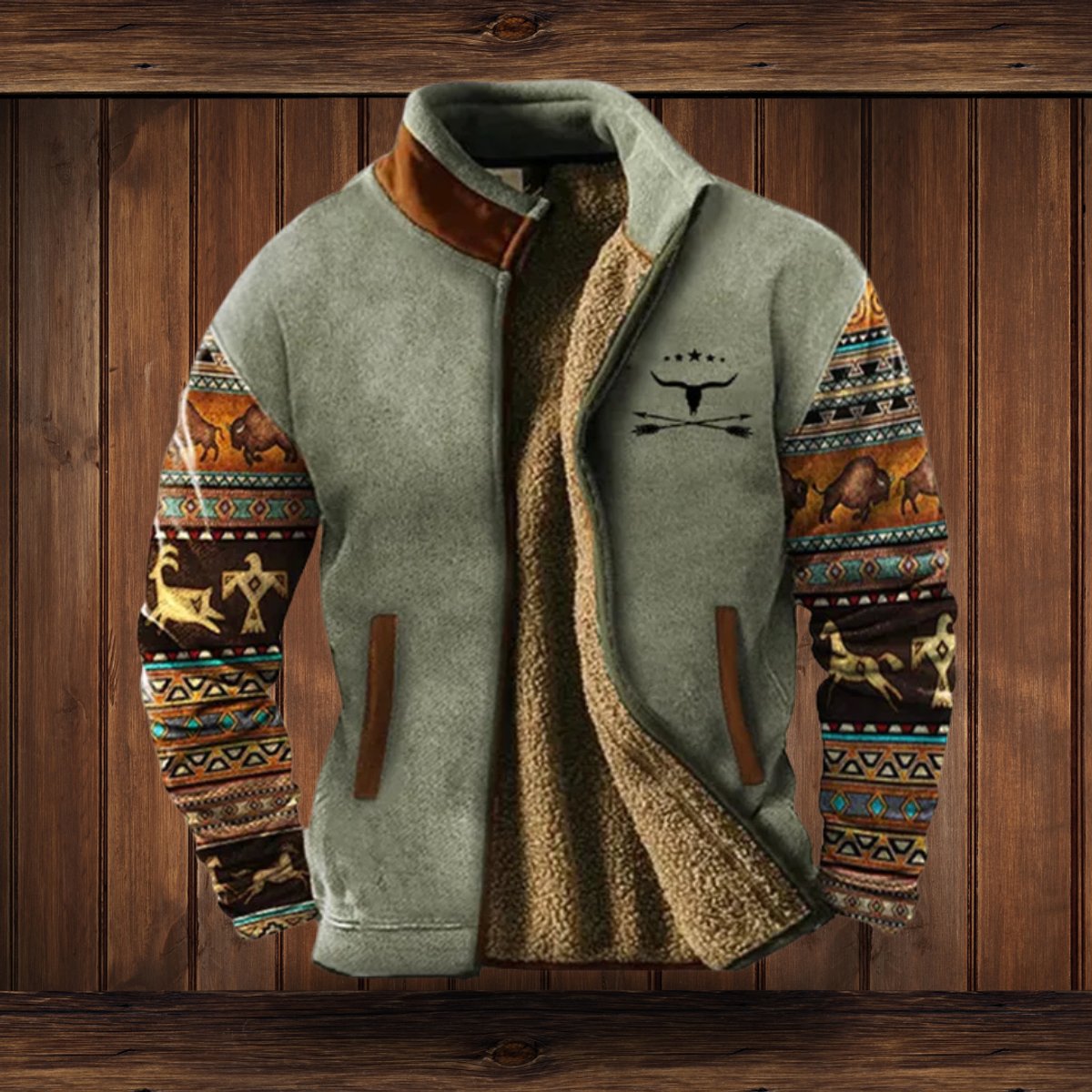 Men's Western Sherpa-Lined Full-Zip Fleece Bomber Jacket - Image 10
