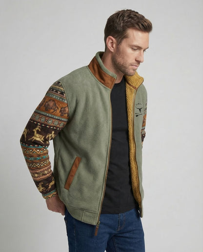 Men's Western Sherpa-Lined Full-Zip Fleece Bomber Jacket - Image 2