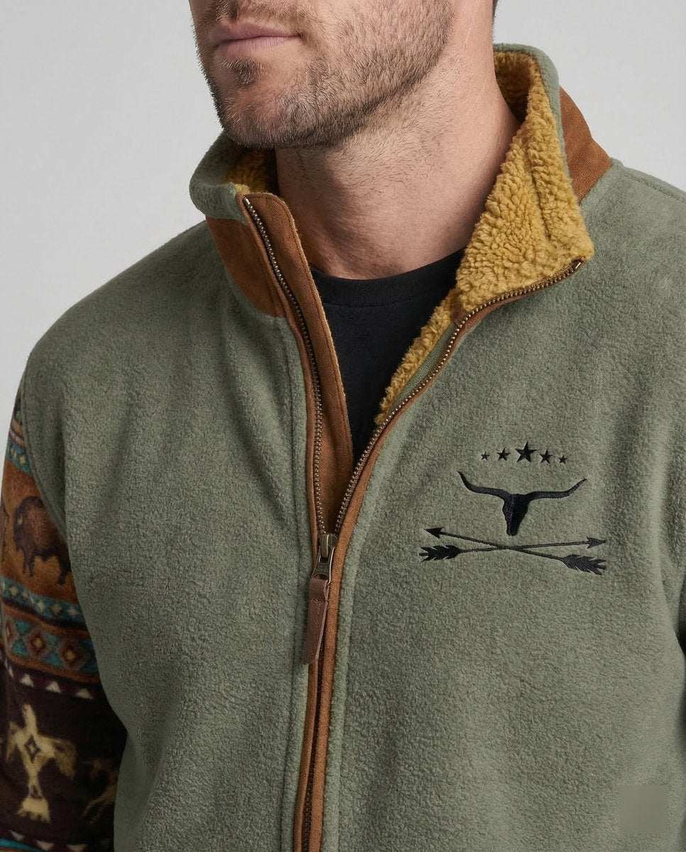 Men's Western Sherpa-Lined Full-Zip Fleece Bomber Jacket - Image 3