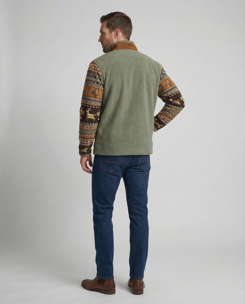 Men's Western Sherpa-Lined Full-Zip Fleece Bomber Jacket - Image 4