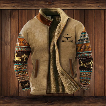 Men's Western Sherpa-Lined Full-Zip Fleece Bomber Jacket - Image 5