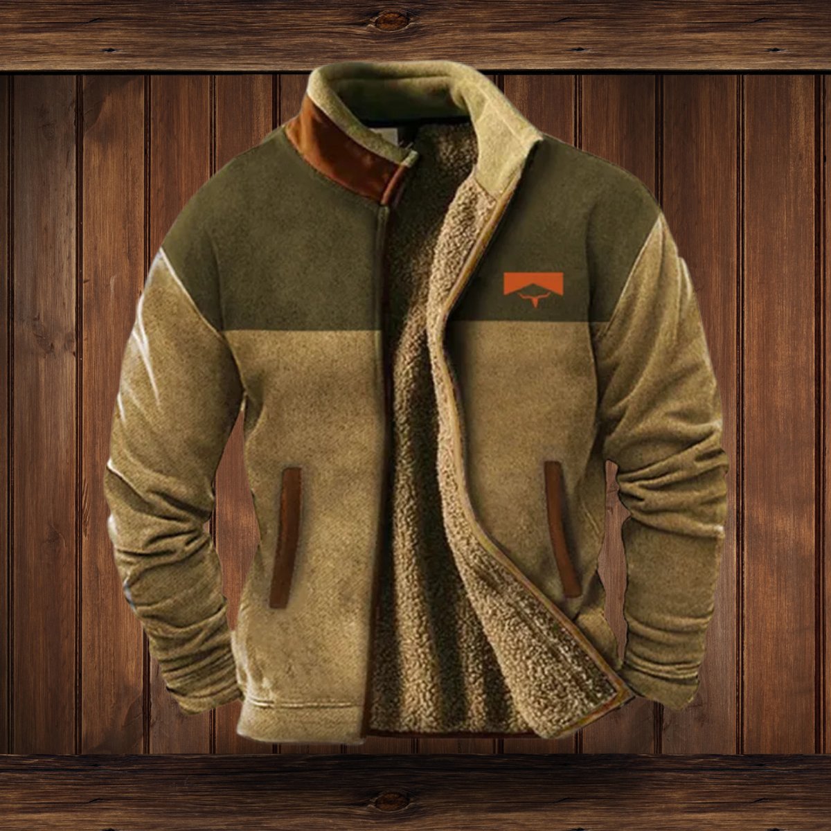 Men's Western Sherpa-Lined Full-Zip Fleece Bomber Jacket - Image 7