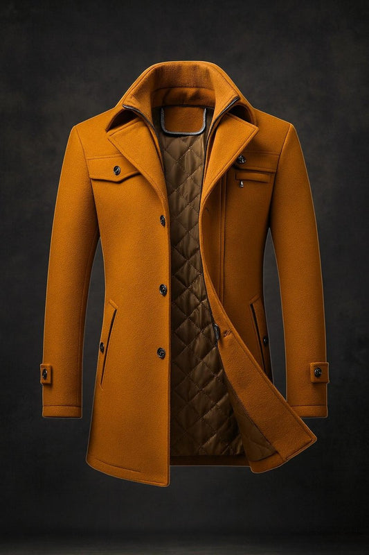 Men's Wool Coat Double-Collar Quilted-Lined Overcoat - Image 1