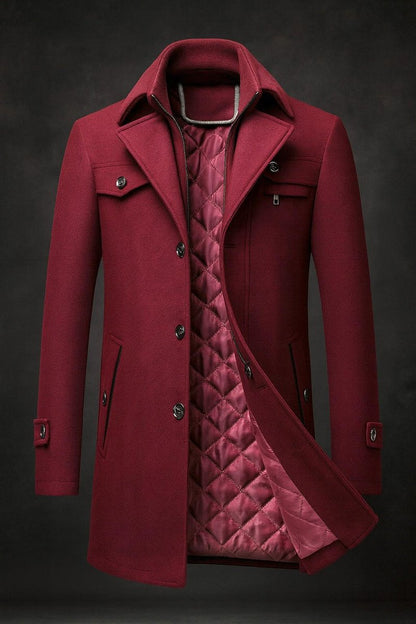 Men's Wool Coat Double-Collar Quilted-Lined Overcoat - Image 3