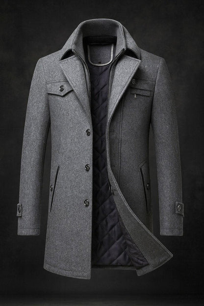 Men's Wool Coat Double-Collar Quilted-Lined Overcoat - Image 4