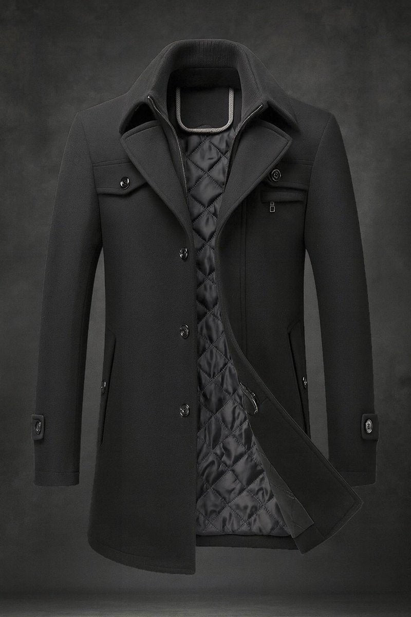Men's Wool Coat Double-Collar Quilted-Lined Overcoat - Image 5