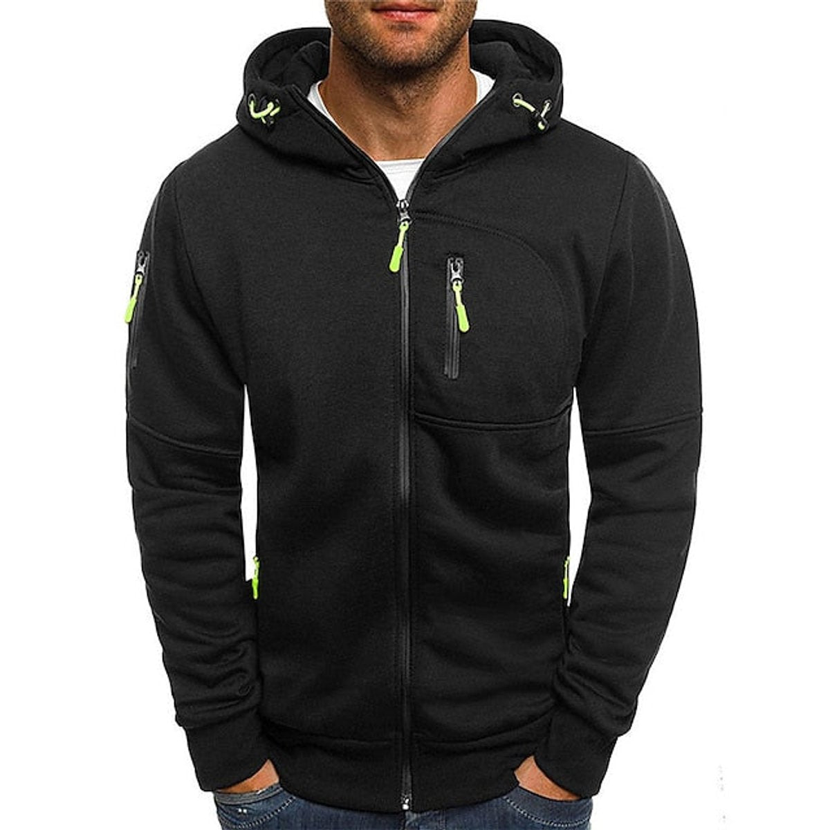 Men's Zip-Up Hooded Knit Sweater Fleece Pullover Hoodie - Image 2