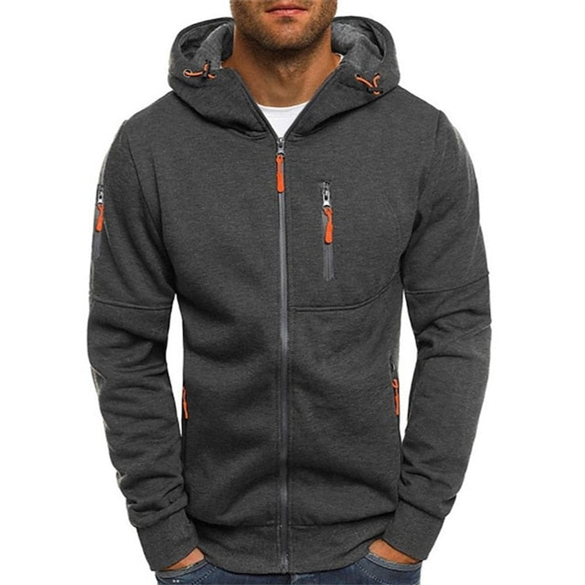 Men's Zip-Up Hooded Knit Sweater Fleece Pullover Hoodie - Image 3