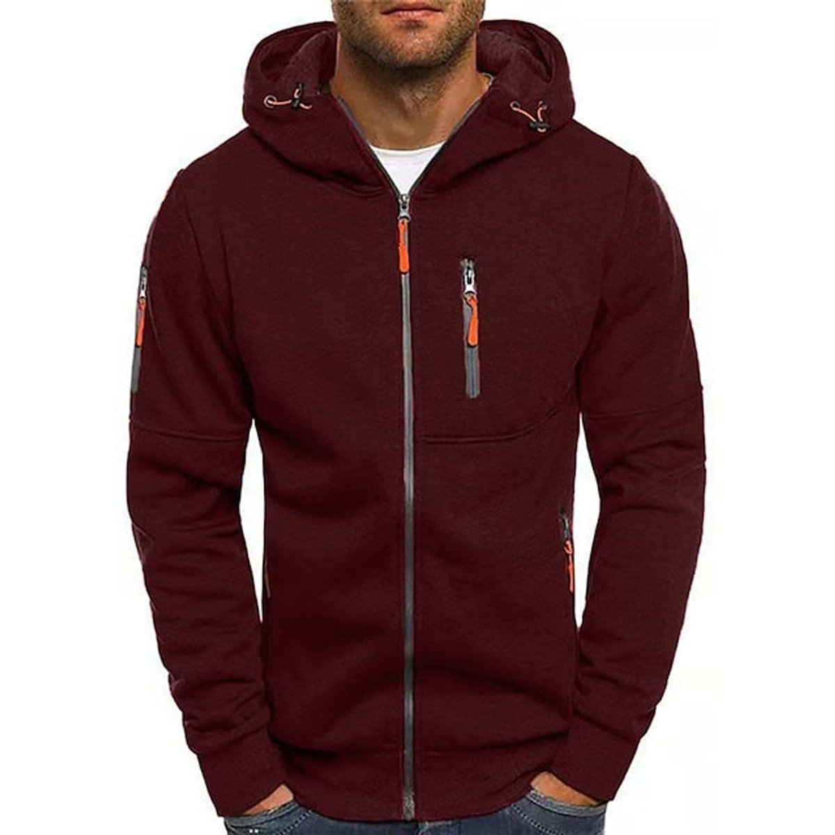 Men's Zip-Up Hooded Knit Sweater Fleece Pullover Hoodie - Image 5