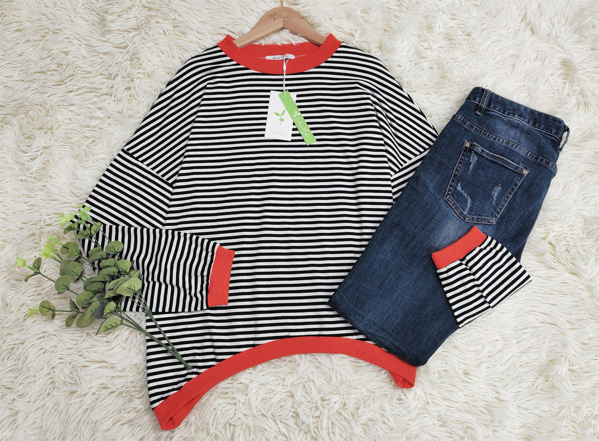 Orange-navy-blue-white striped Long Sleeve - HerbstStreifen - Image 4