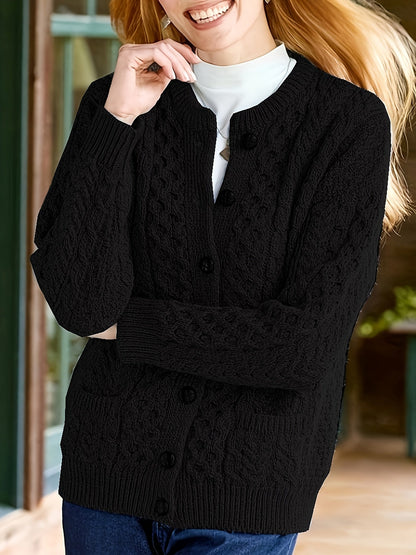 Plain Knitted Cardigan with Button Closure and Pockets - Olivia - Image 6