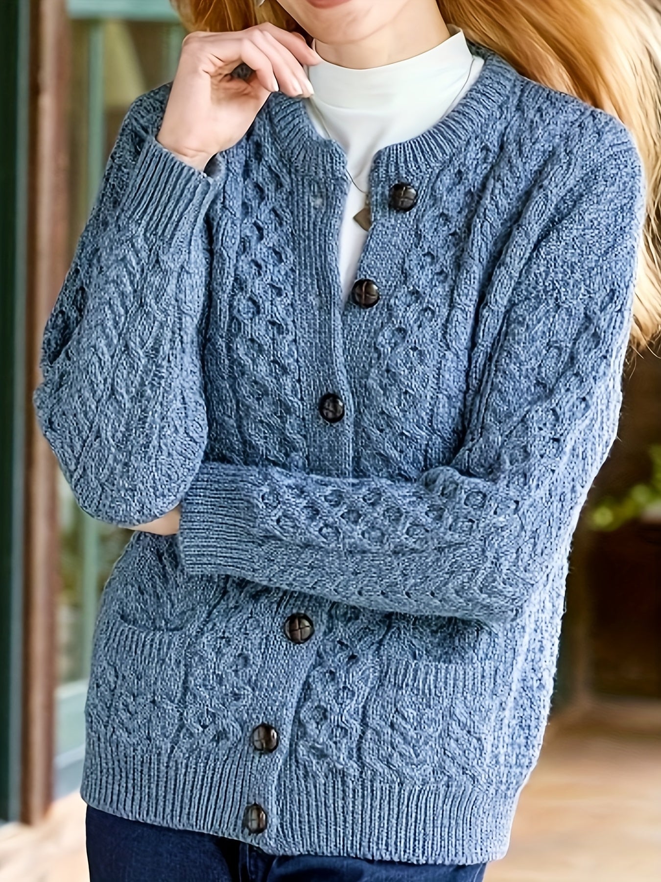Plain Knitted Cardigan with Button Closure and Pockets - Olivia - Image 4