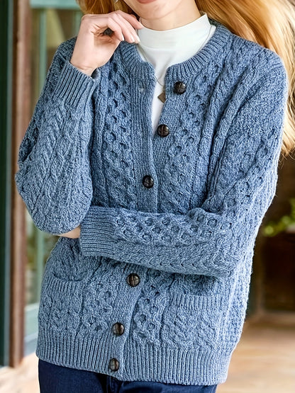 Plain Knitted Cardigan with Button Closure and Pockets - Olivia - Image 4