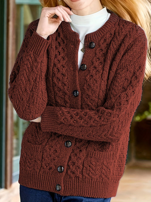 Plain Knitted Cardigan with Button Closure and Pockets - Olivia - Image 1