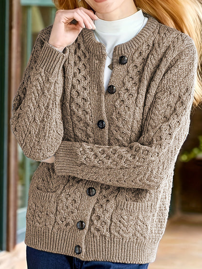 Plain Knitted Cardigan with Button Closure and Pockets - Olivia - Image 5