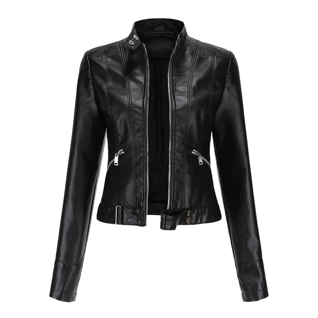 Stylish women's leather jacket in classic design – Marlene - Image 2