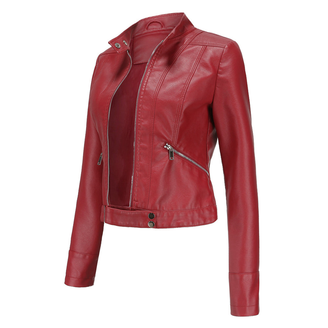 Stylish women's leather jacket in classic design – Marlene - Image 10