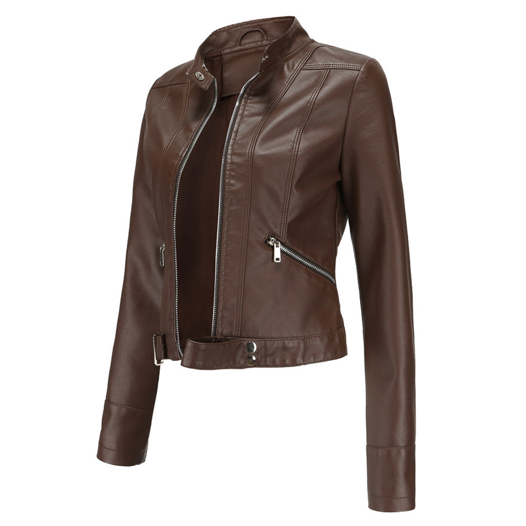Stylish women's leather jacket in classic design – Marlene - Image 11