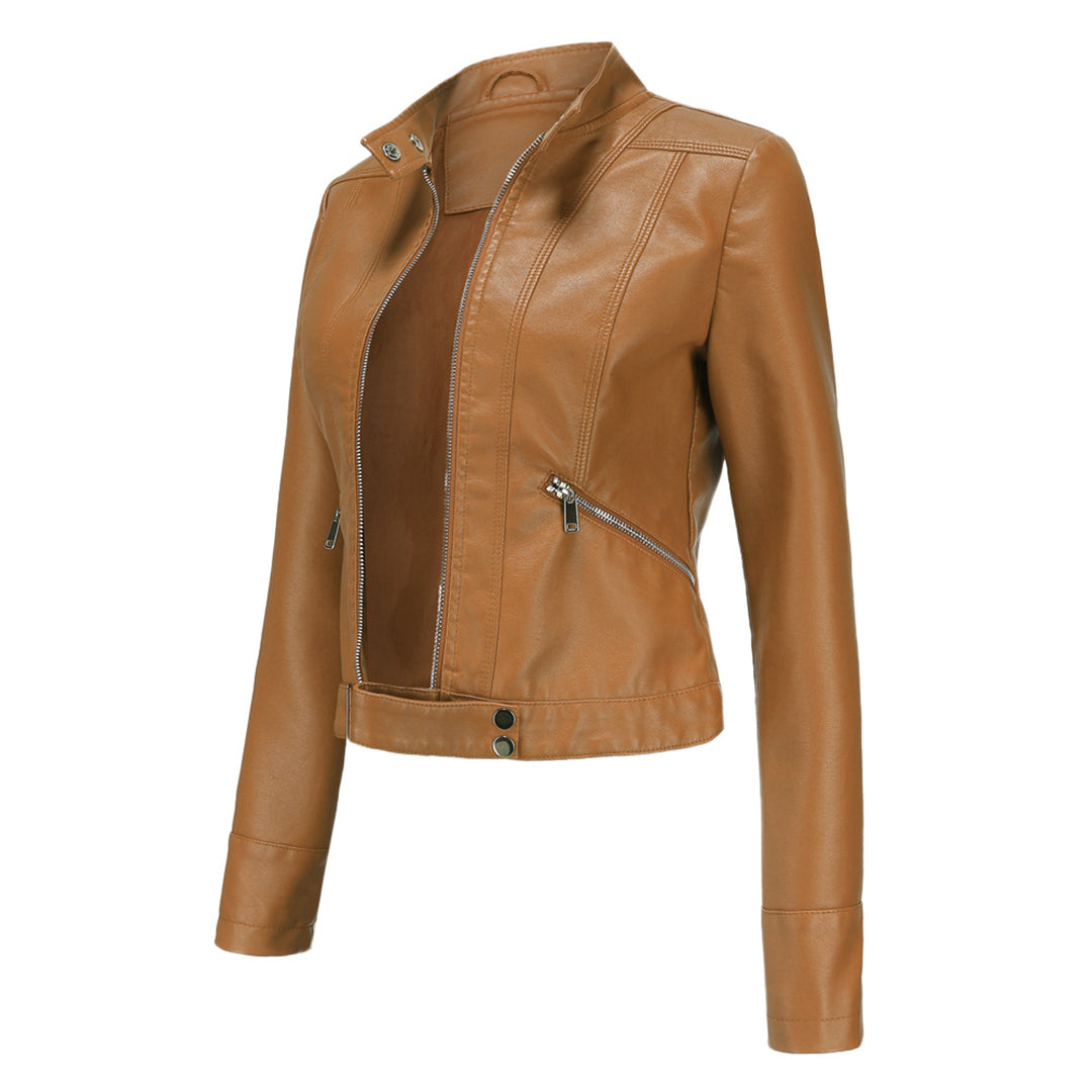 Stylish women's leather jacket in classic design – Marlene - Image 12