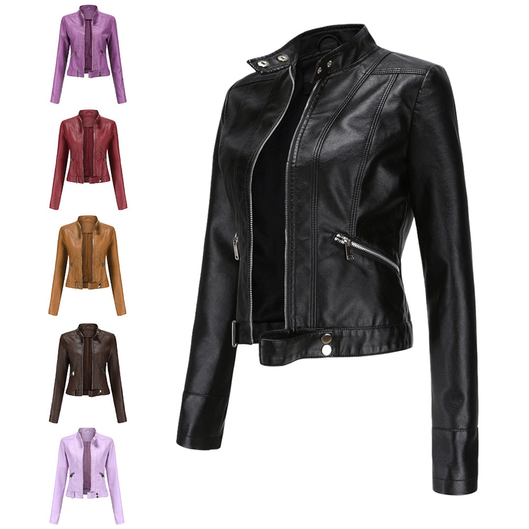 Stylish women's leather jacket in classic design – Marlene - Image 15