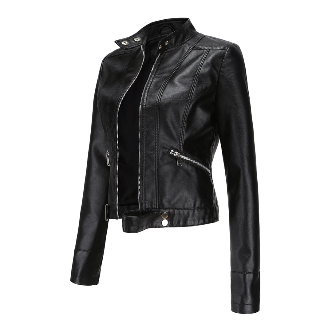 Stylish women's leather jacket in classic design – Marlene - Image 9