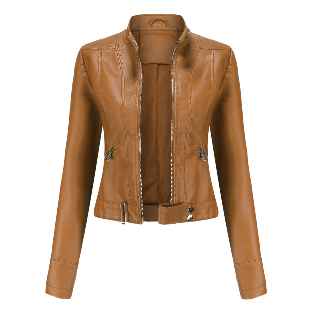 Stylish women's leather jacket in classic design – Marlene - Image 5