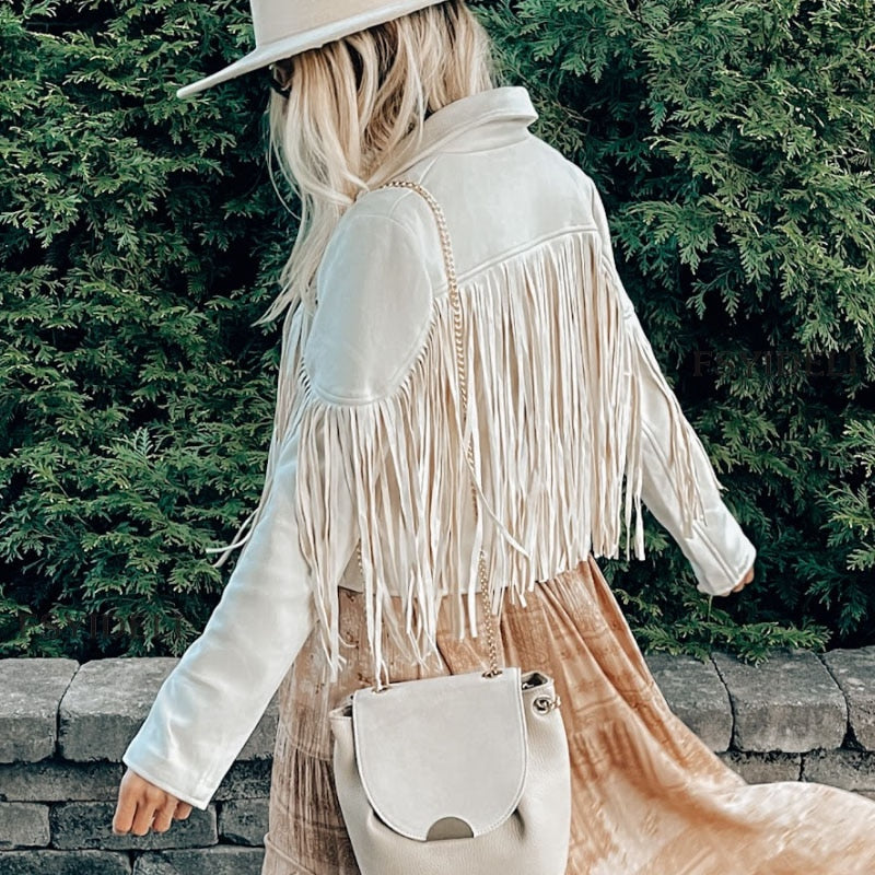 Trendy Suede Ladies Jacket with Fringes - Isabella - Image 11