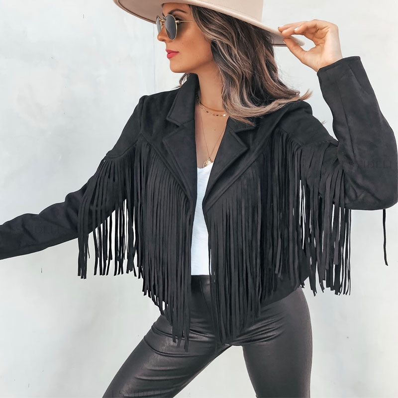 Trendy Suede Ladies Jacket with Fringes - Isabella - Image 3