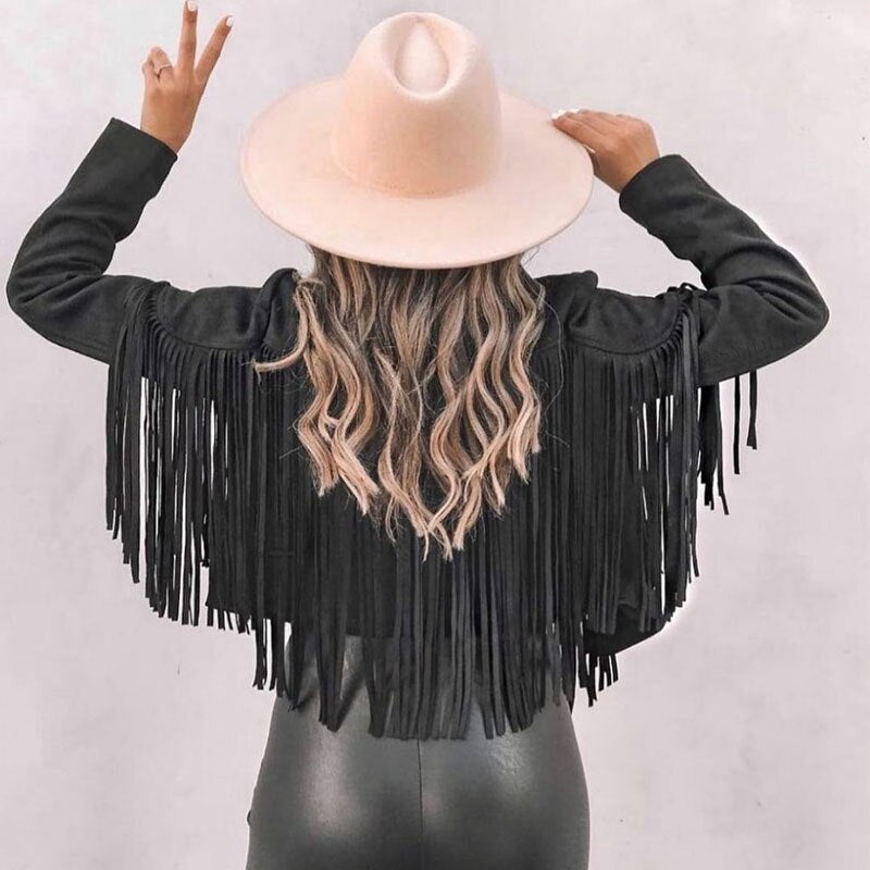 Trendy Suede Ladies Jacket with Fringes - Isabella - Image 4