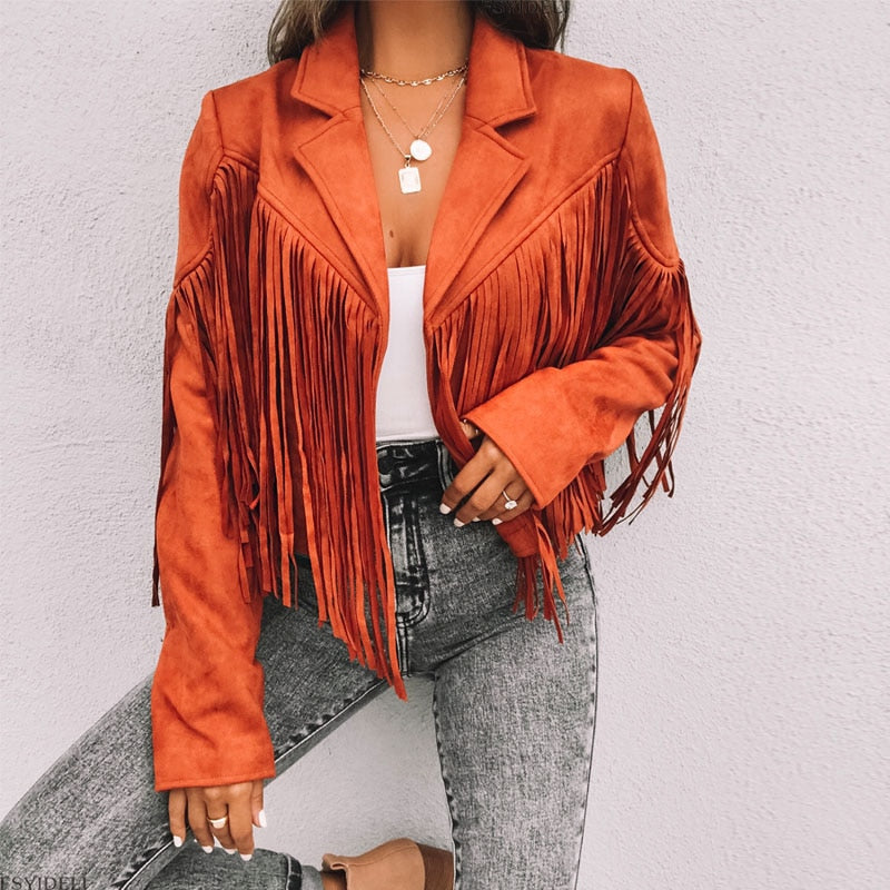 Trendy Suede Ladies Jacket with Fringes - Isabella - Image 7