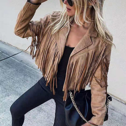 Trendy Suede Ladies Jacket with Fringes - Isabella - Image 5