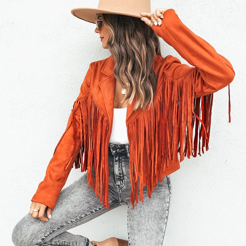 Trendy Suede Ladies Jacket with Fringes - Isabella - Image 6