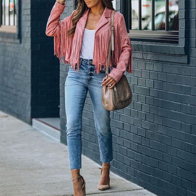 Trendy Suede Ladies Jacket with Fringes - Isabella - Image 8