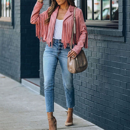 Trendy Suede Ladies Jacket with Fringes - Isabella - Image 8