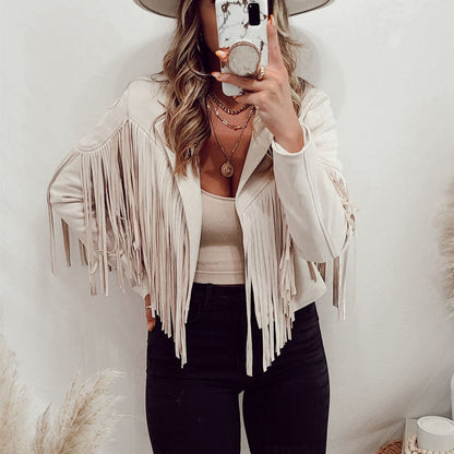 Trendy Suede Ladies Jacket with Fringes - Isabella - Image 9