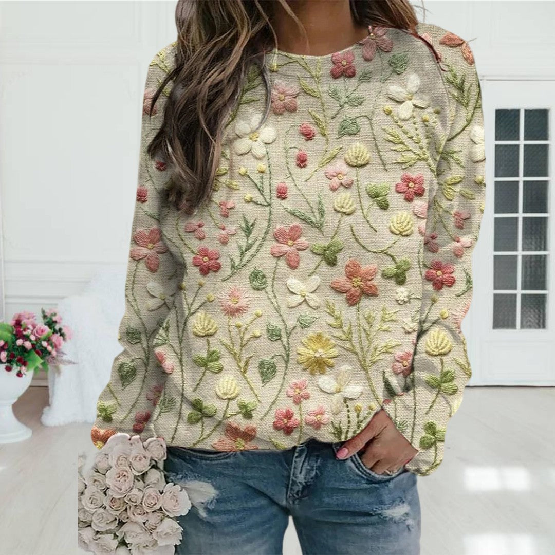 Trendy Women's Sweater with Flower Print - Ava - Image 1