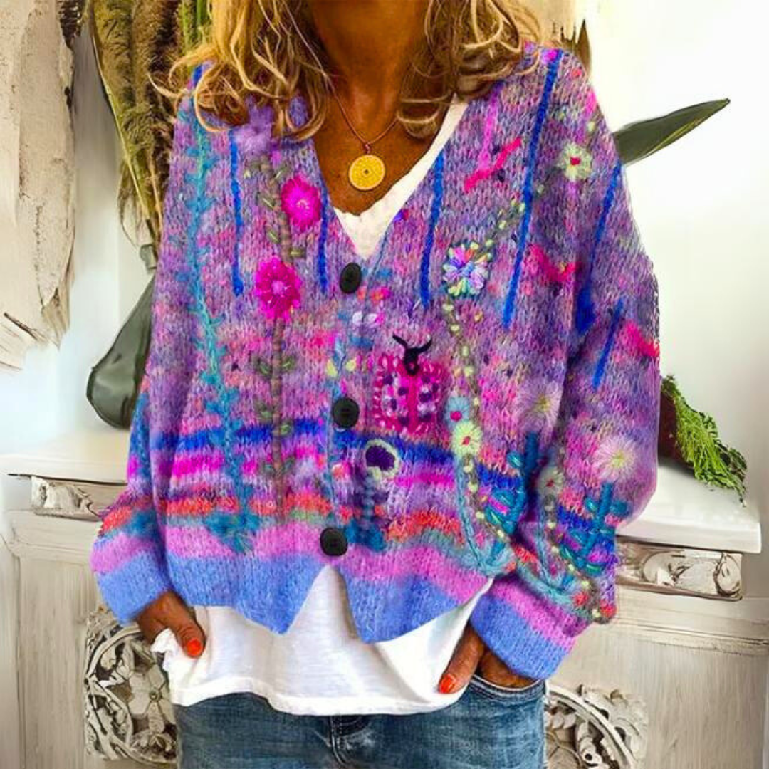 Warm Ladies Cardigan with Print – Liv - Image 1