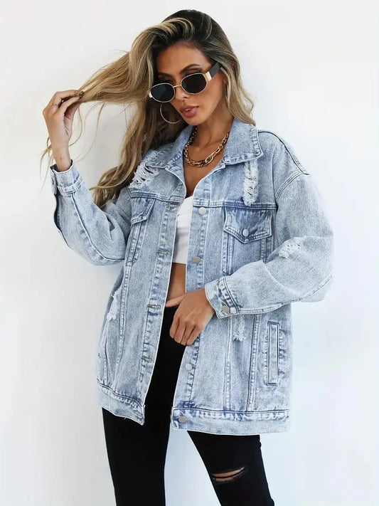 Waterproof & Lined Oversized Women's Denim Jacket with Hood – Talia - Image 1