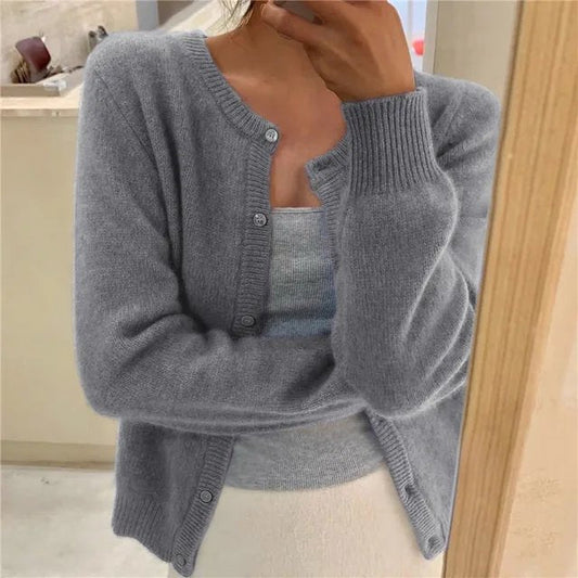 Women's Button Front Cardigan Cropped Relaxed Fit - Image 1