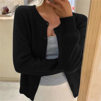Women's Button Front Cardigan Cropped Relaxed Fit - Image 2
