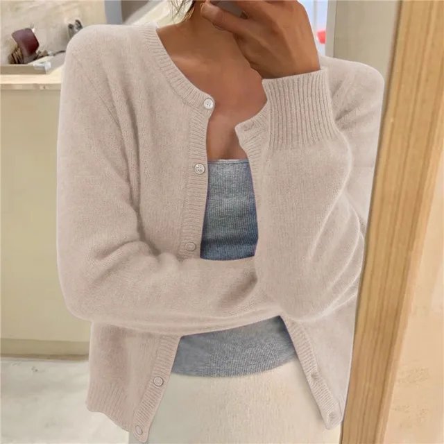 Women's Button Front Cardigan Cropped Relaxed Fit - Image 3
