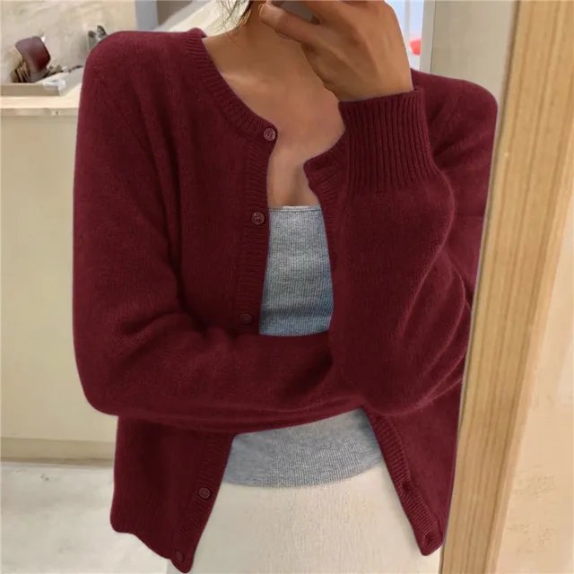 Women's Button Front Cardigan Cropped Relaxed Fit - Image 7