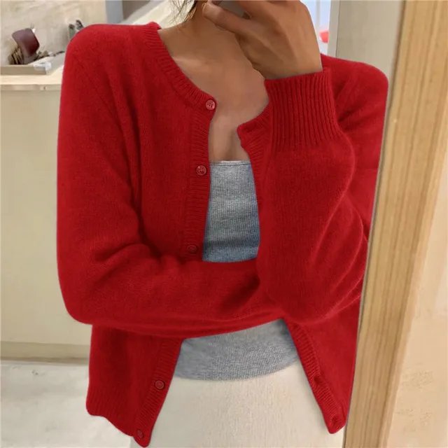 Women's Button Front Cardigan Cropped Relaxed Fit - Image 8