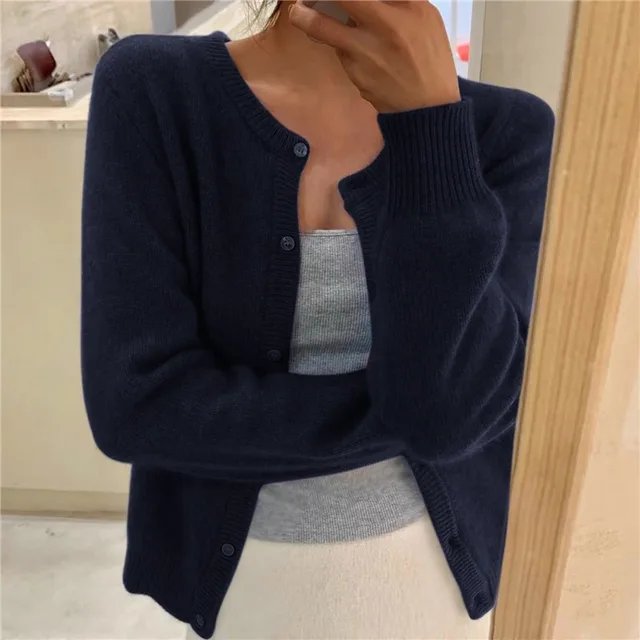 Women's Button Front Cardigan Cropped Relaxed Fit - Image 9